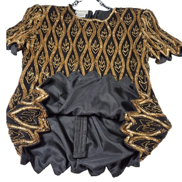 Stenay Black Gold Purple Silk Beads Sequins Vintage Top Shirt M - Picture 3 of 4